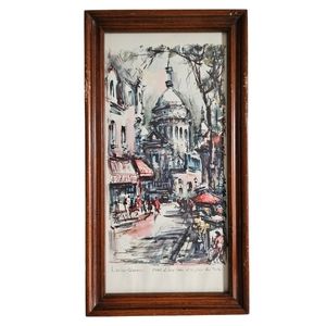 Marius Girard Signed Le Sacre Coeur et Place du Tertre Paris Vintage MCM Print